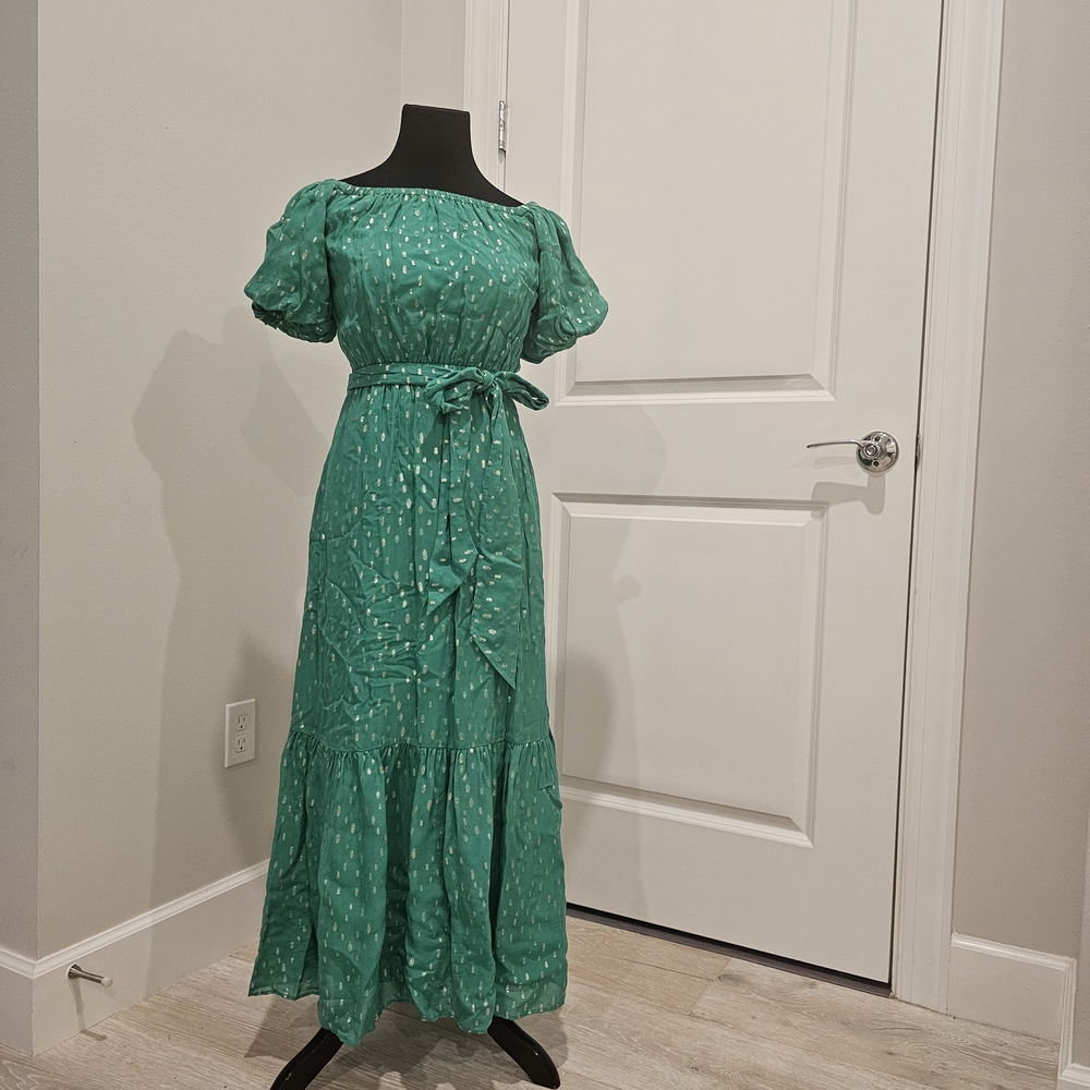 Lilly Pulitzer Green Maxi Dress with Puff Sleeves